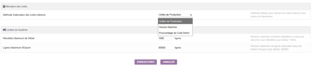 Analyse Des Coûts Production - cost allocation config