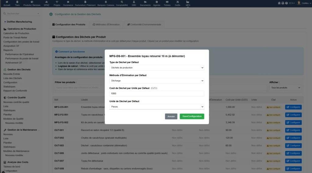Module Gestion des dechets - Configuration waste