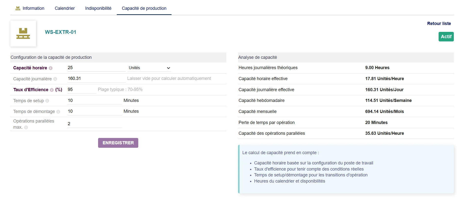 Opérations de Production TRS/OEE- Configuration des postes de travail