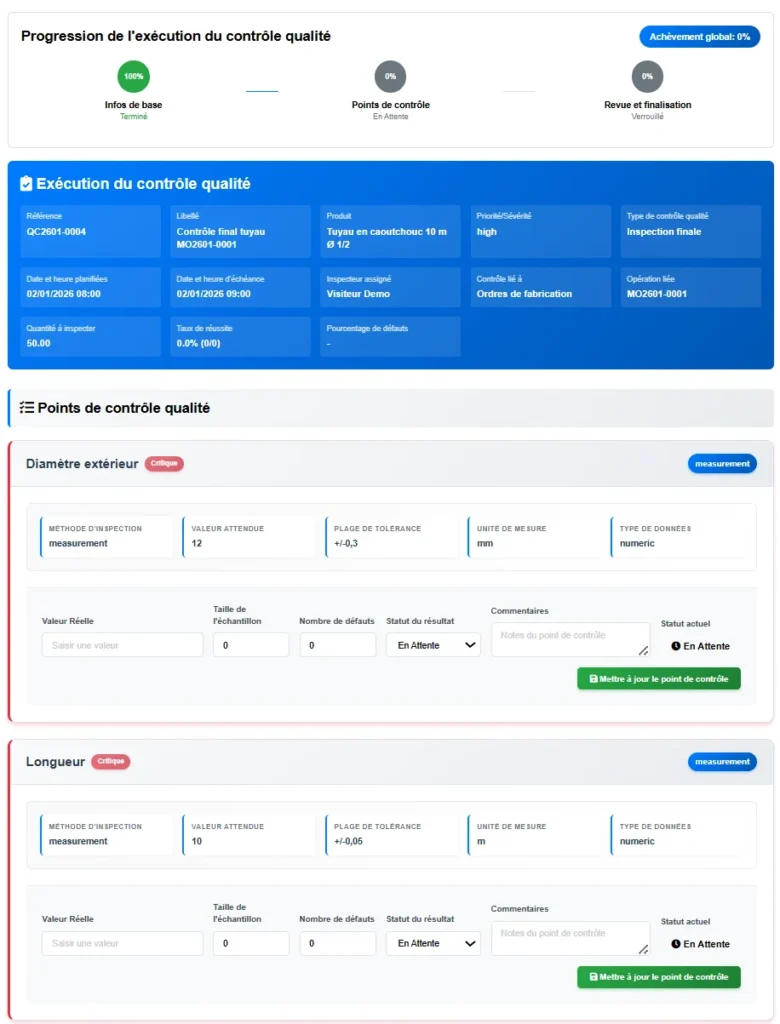Module Contrôle Qualité Dolibarr - QC Execution page