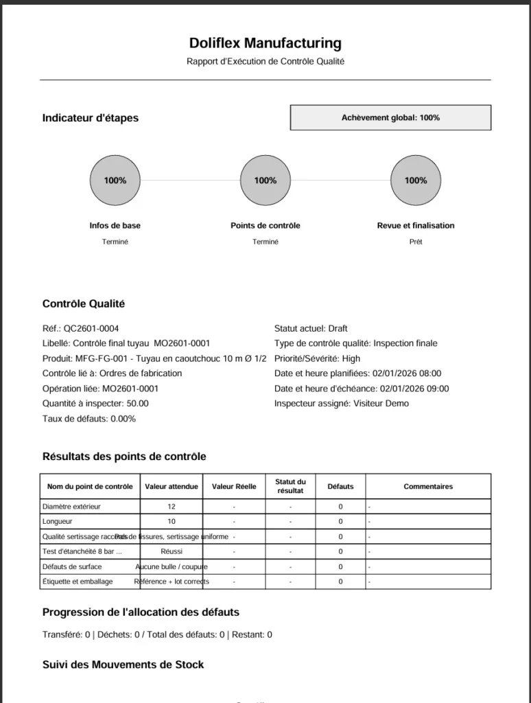 Module Contrôle Qualité Dolibarr- QC Execution PDF