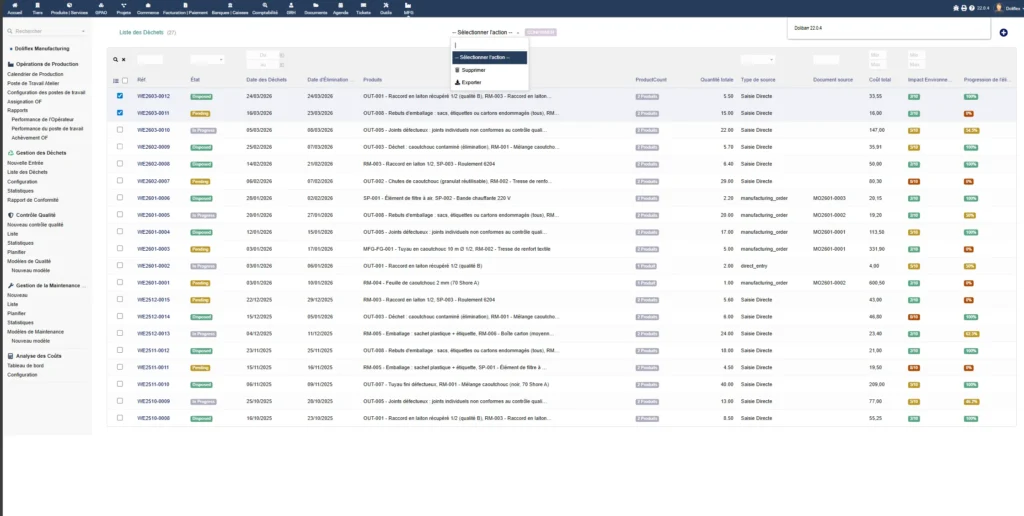 Module gestion déchets dolibarr - liste des déchets 