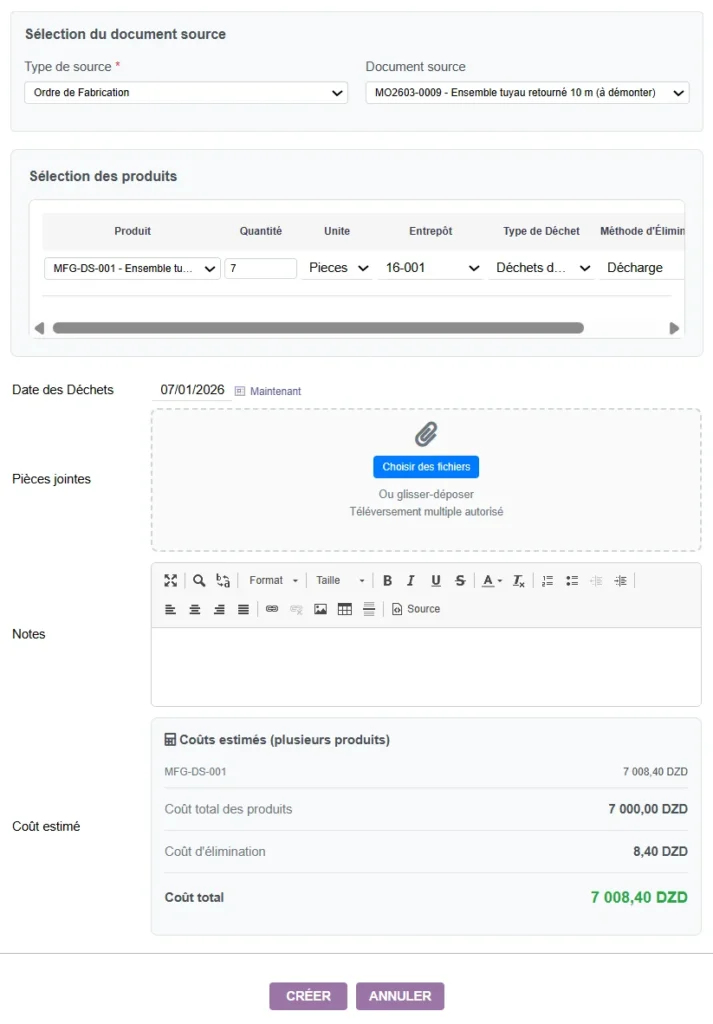 Module Gestion Déchets Dolibarr- Nouvelle entrée: enregistrer les déchets
