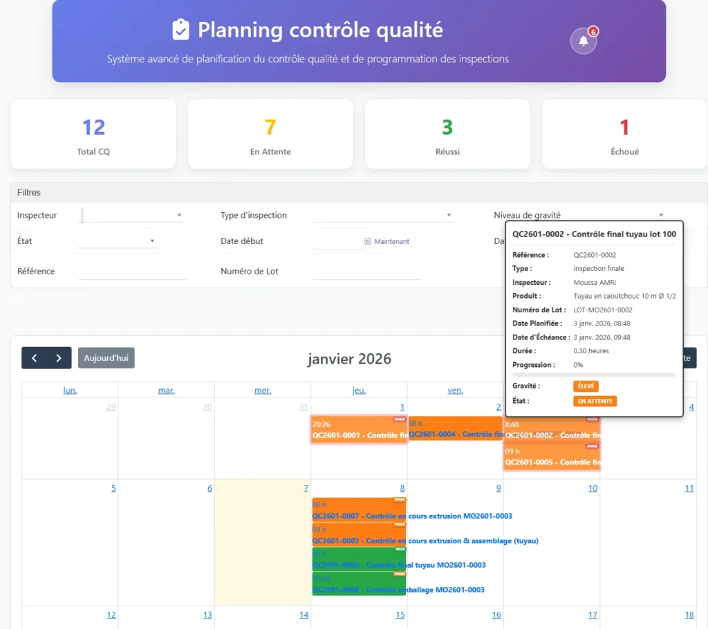 Module Contrôle Qualité Dolibarr - QC Schedule