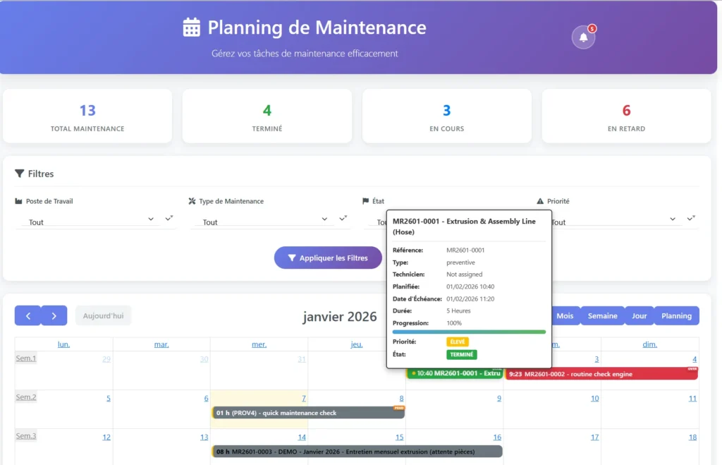 Module Gestion Maintenance Dolibarr- maintenance schedule