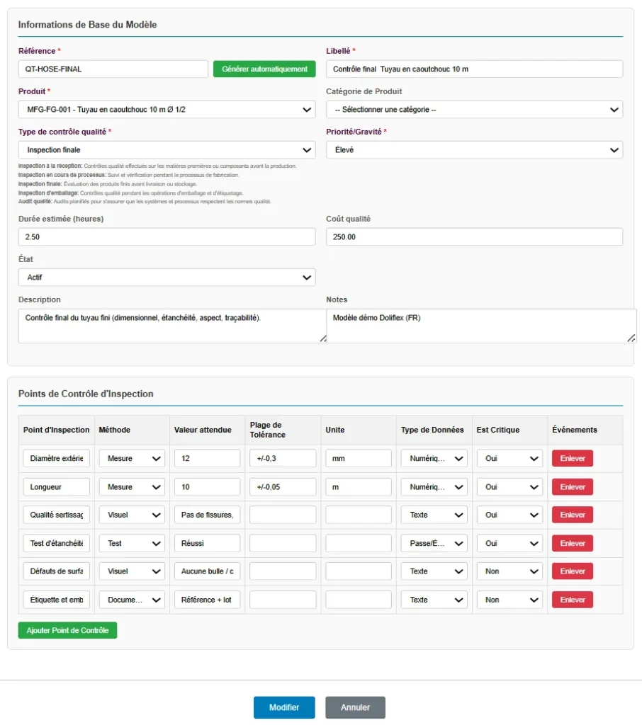 Module Contrôle Qualité Dolibarr- QC Template form