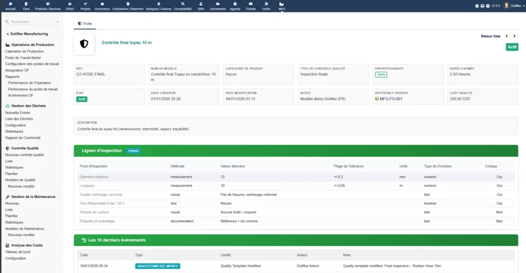 Module Contrôle Qualité Dolibarr- QC Template card