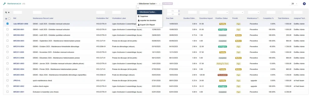 Module Gestion Maintenance Dolibarr - maintenance list