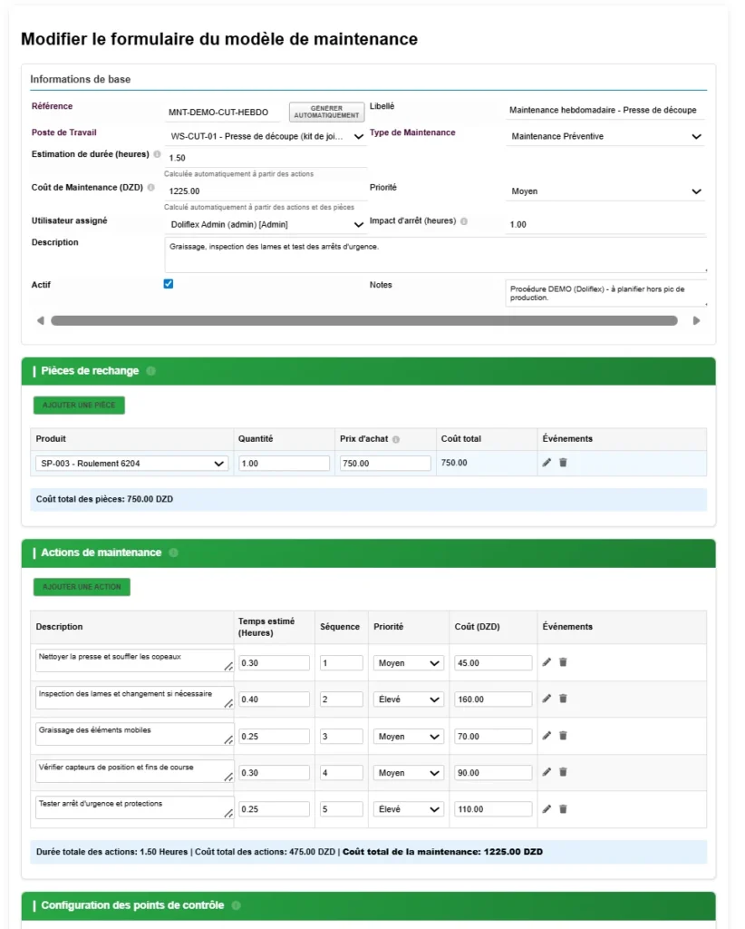 Module Gestion Maintenance Dolibarr- maintenance template form